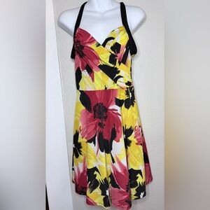 DOTS yellow Red black Floral dress size Med